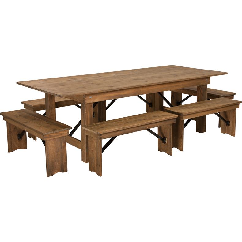 8' x 40'' Antique Rustic Folding Farm Table and Six Bench Set