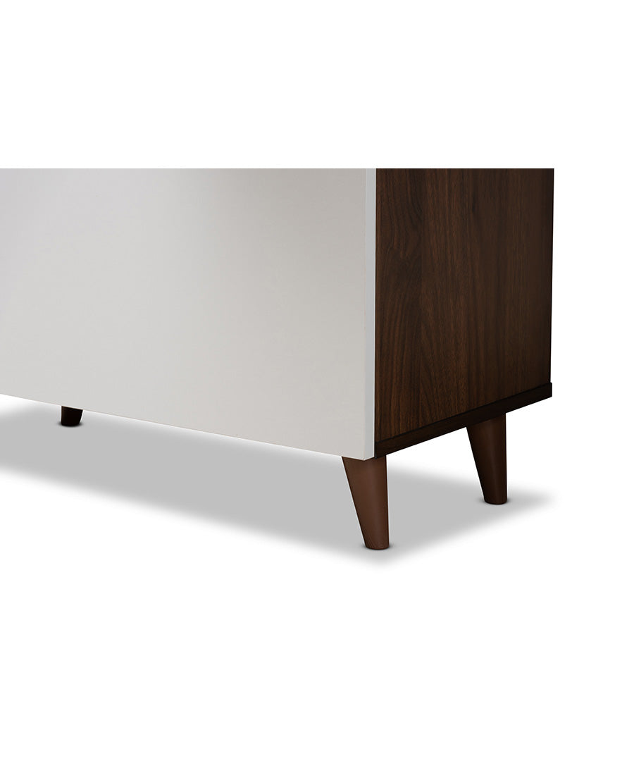 Tobias Mid-Century Modern Two-Tone White and Walnut Brown Finished Wood Storage Computer Desk with Shelves