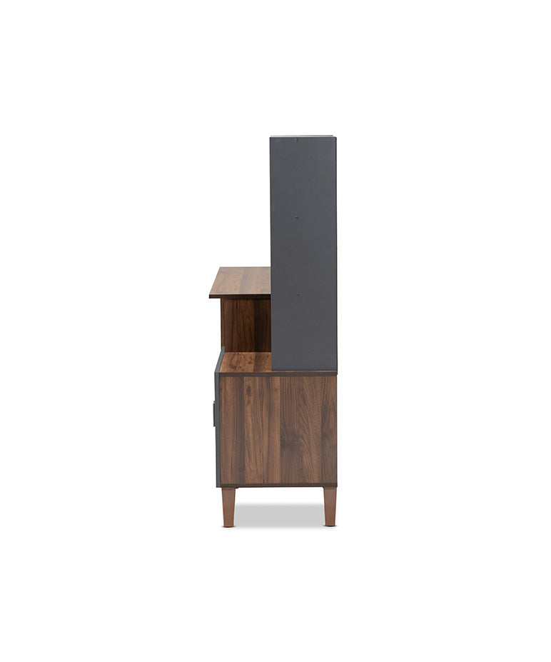 Jaeger Modern and Contemporary Two-Tone Walnut Brown and Dark Grey Finished Wood Storage Desk with Shelves