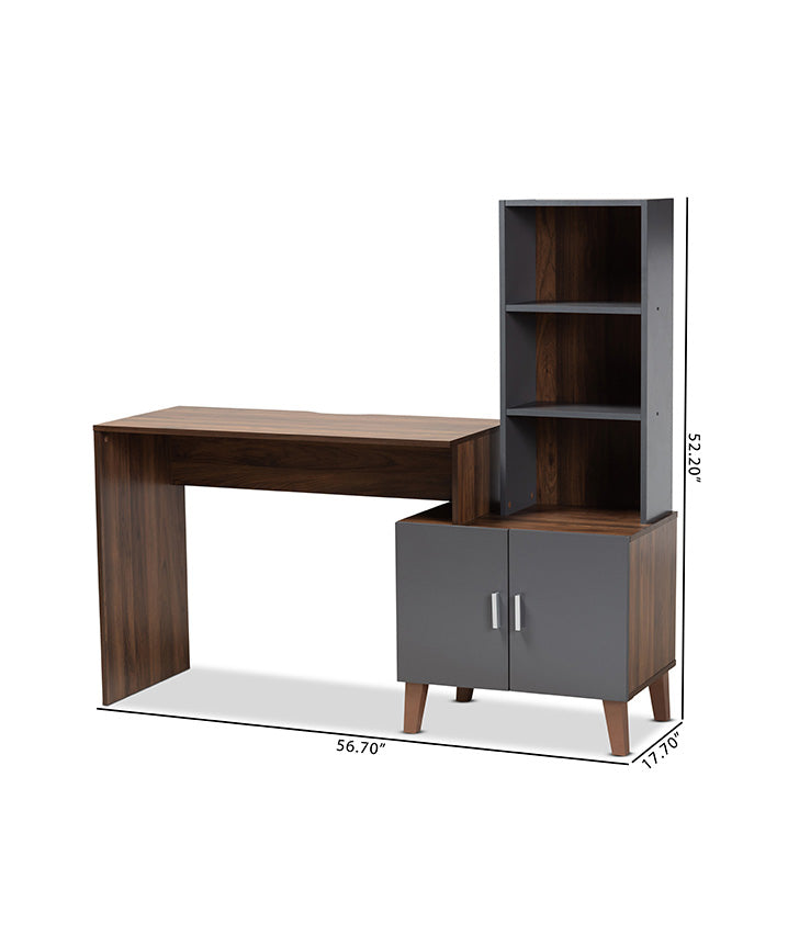 Jaeger Modern and Contemporary Two-Tone Walnut Brown and Dark Grey Finished Wood Storage Desk with Shelves