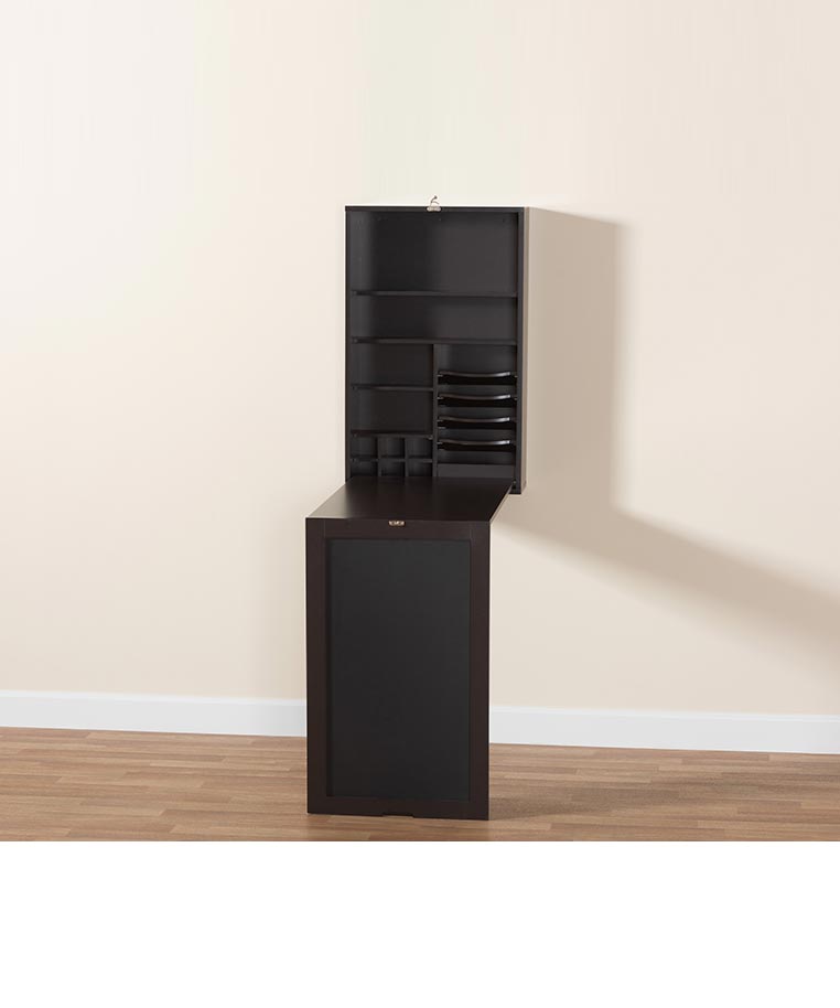 Millard Modern and Contemporary Dark Brown Finished Wood Wall-Mounted Folding Desk