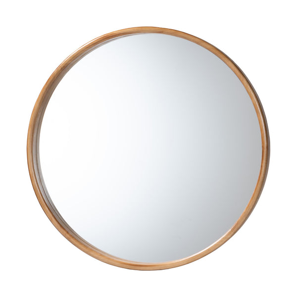 Tazara, Japandi Round Accent Mirror Made of Natural Wood