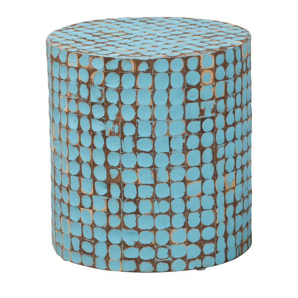 BALI & PARI JULIETTE BOHEMIAN SKY BLUE COCONUT SHELL AND ACACIA WOOD END TABLE