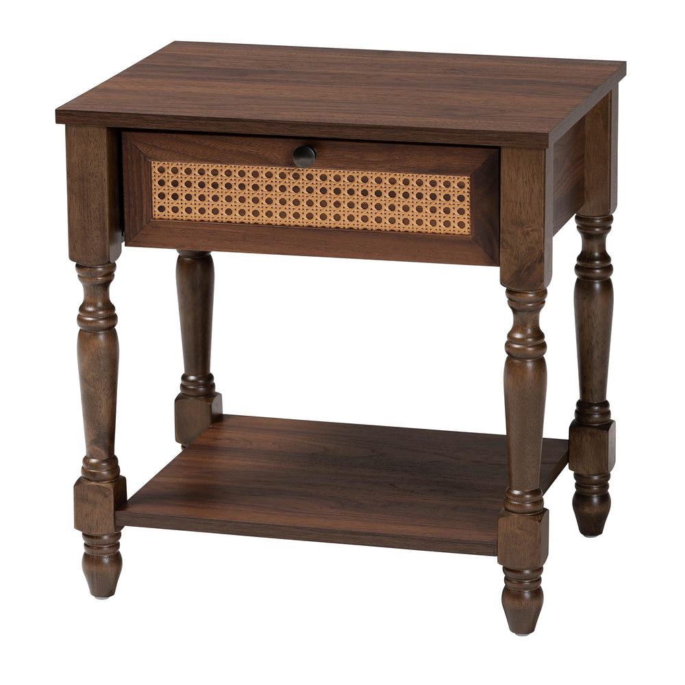 Roden, Dark Brown Nighstand With Rattan, Woven Drawer