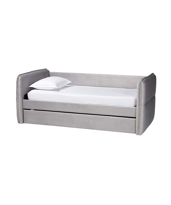 Finch Modern Light Grey Velvet Fabric Twin Size Daybed with Trundle