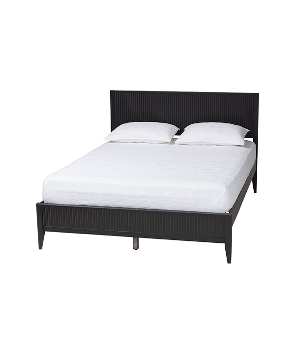 Primrose Mid-Century Black Fluted Wood King Size Platform Bed