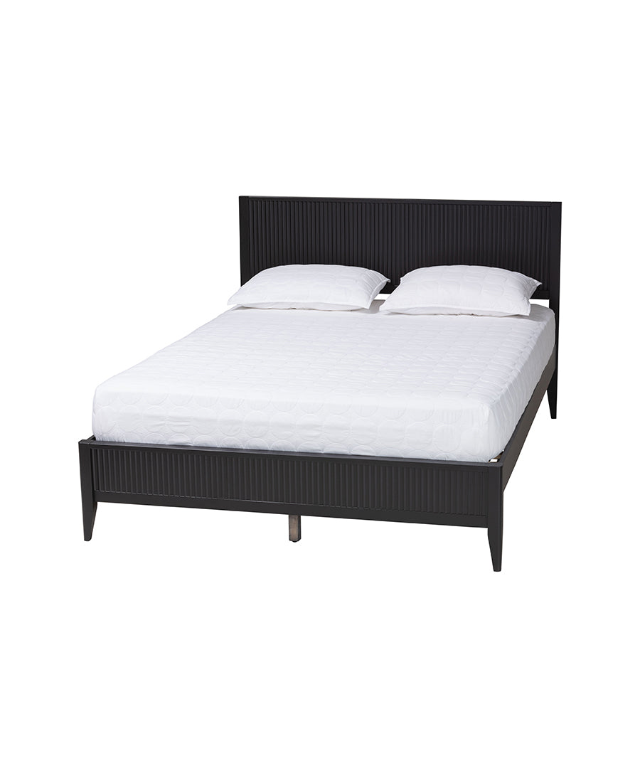 Primrose Mid-Century Black Fluted Wood Queen Size Platform Bed