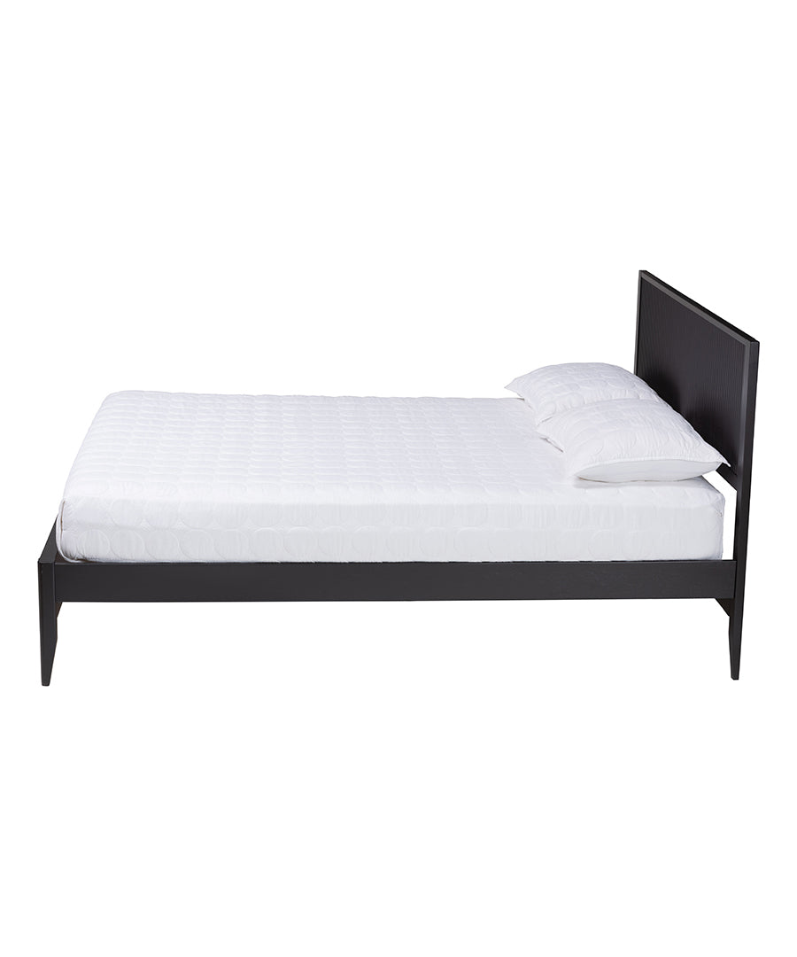 Primrose Mid-Century Black Fluted Wood Queen Size Platform Bed