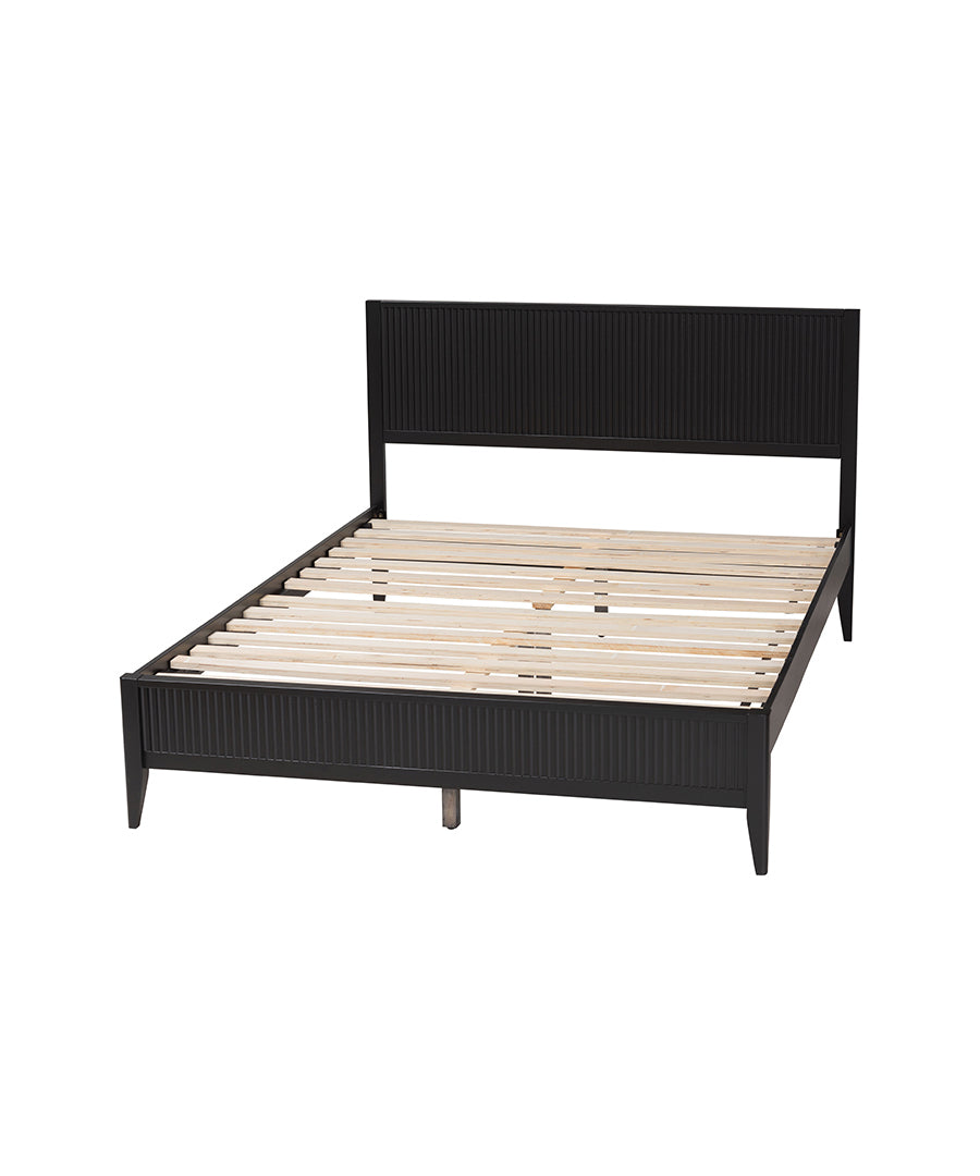 Primrose Mid-Century Black Fluted Wood Queen Size Platform Bed