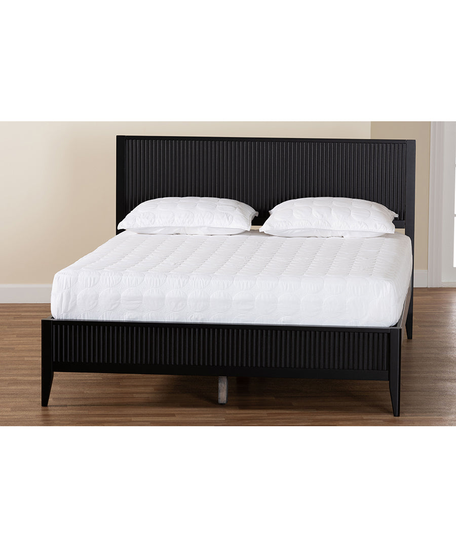 Primrose Mid-Century Black Fluted Wood Queen Size Platform Bed