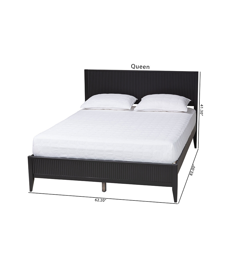 Primrose Mid-Century Black Fluted Wood Queen Size Platform Bed