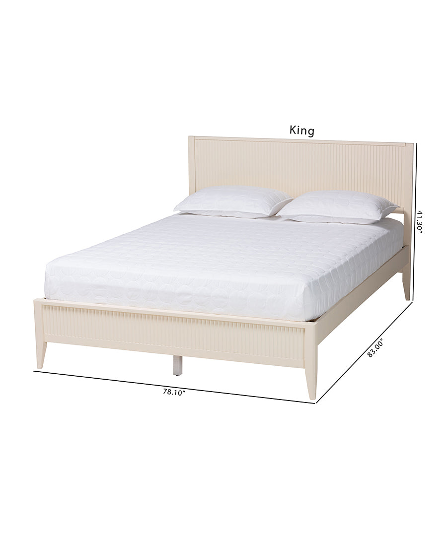 Primrose Mid-Century Ivory Fluted Wood Queen Size Platform Bed