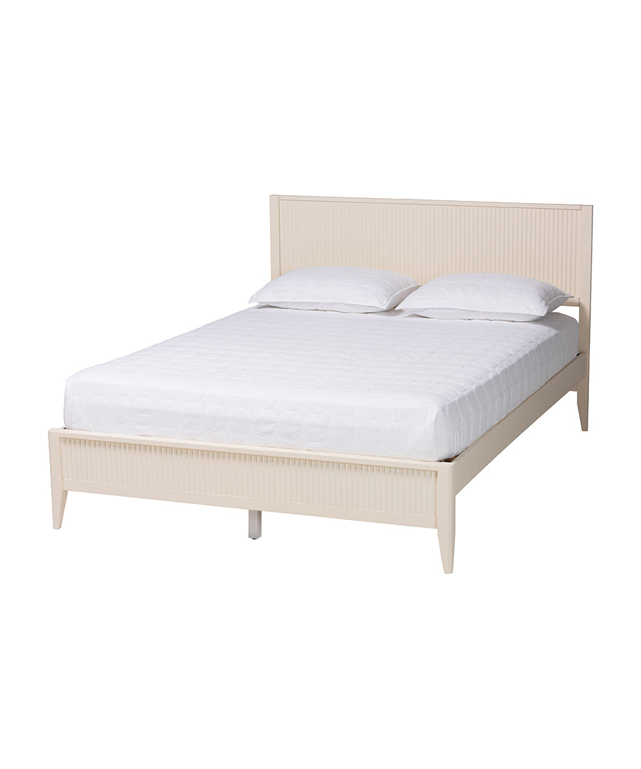 Primrose Mid-Century Ivory Fluted Wood King Size Platform Bed