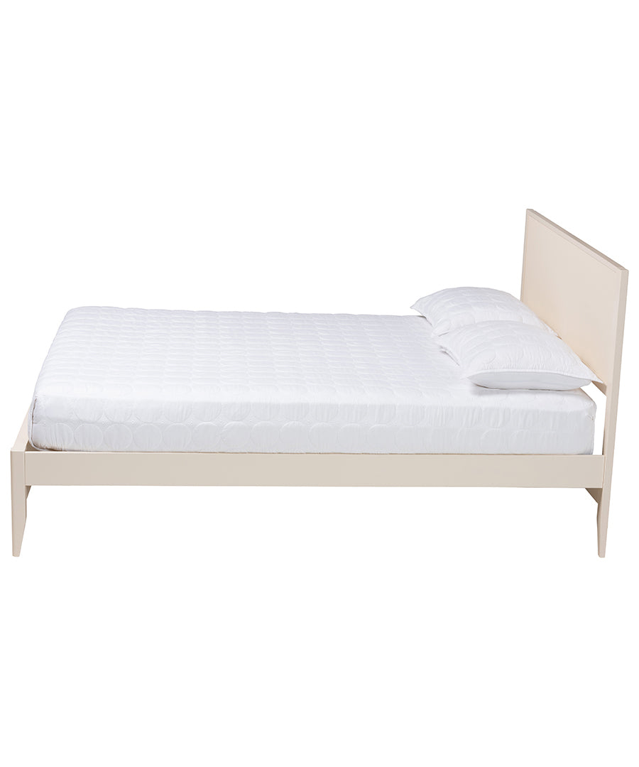 Primrose Mid-Century Ivory Fluted Wood Queen Size Platform Bed