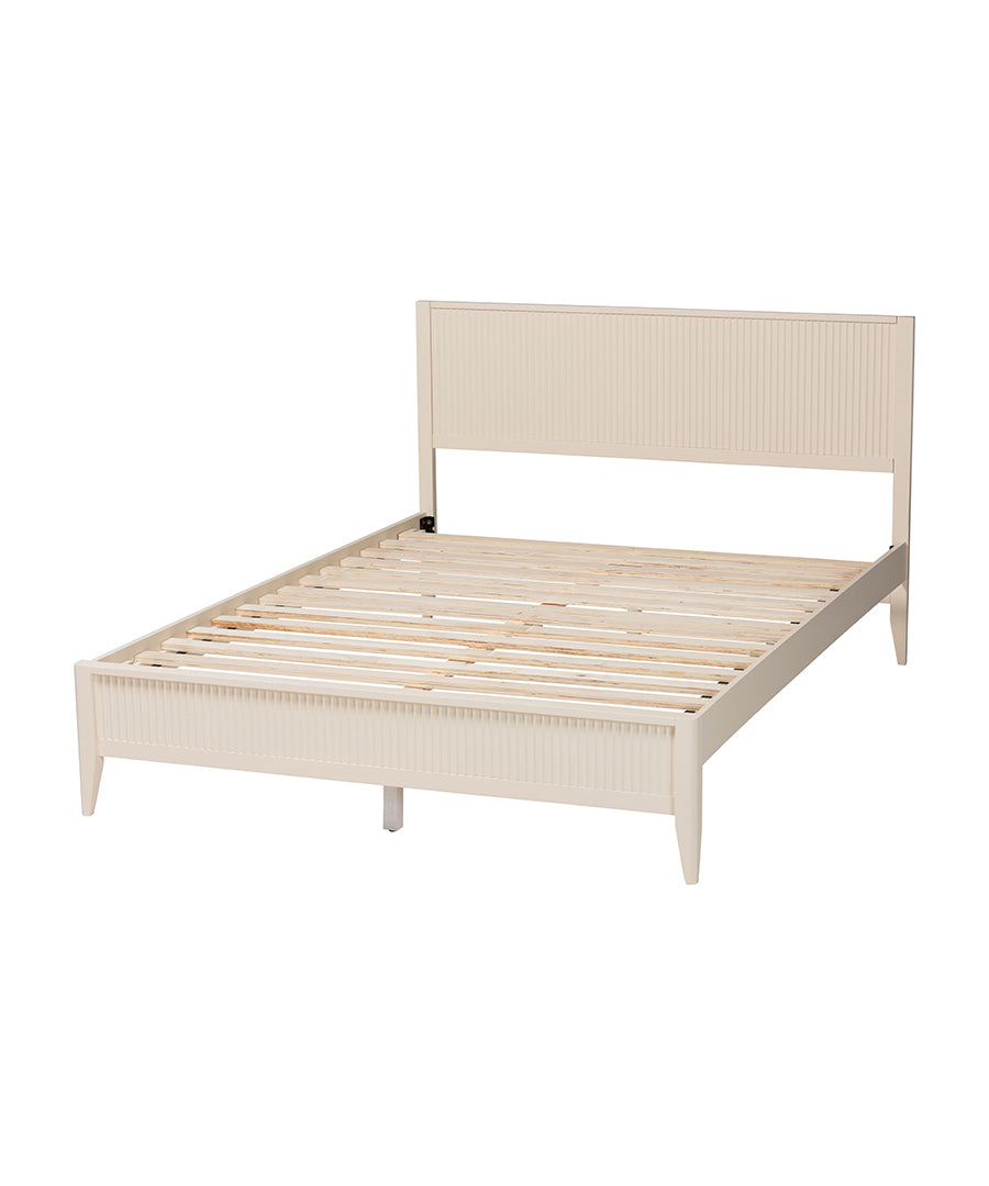 Primrose Mid-Century Ivory Fluted Wood King Size Platform Bed