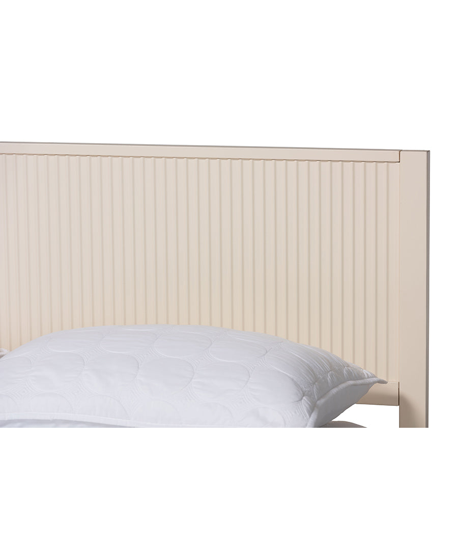 Primrose Mid-Century Ivory Fluted Wood Queen Size Platform Bed