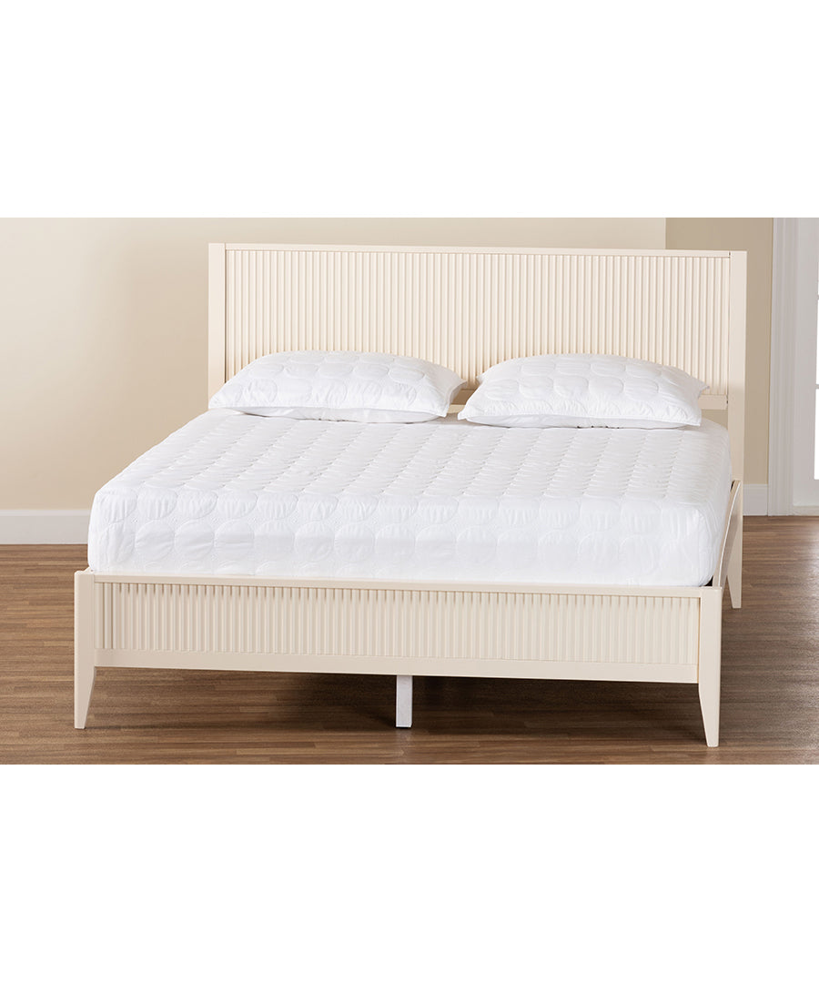 Primrose Mid-Century Ivory Fluted Wood King Size Platform Bed