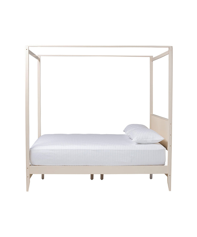 Primrose Mid-Century Ivory Fluted Wood King Size Canopy Bed