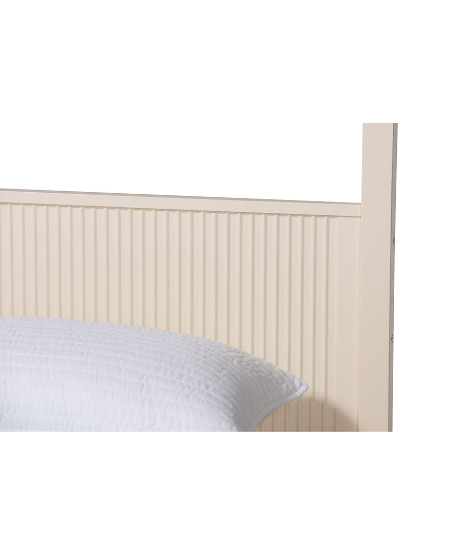 Primrose Mid-Century Ivory Fluted Wood King Size Canopy Bed