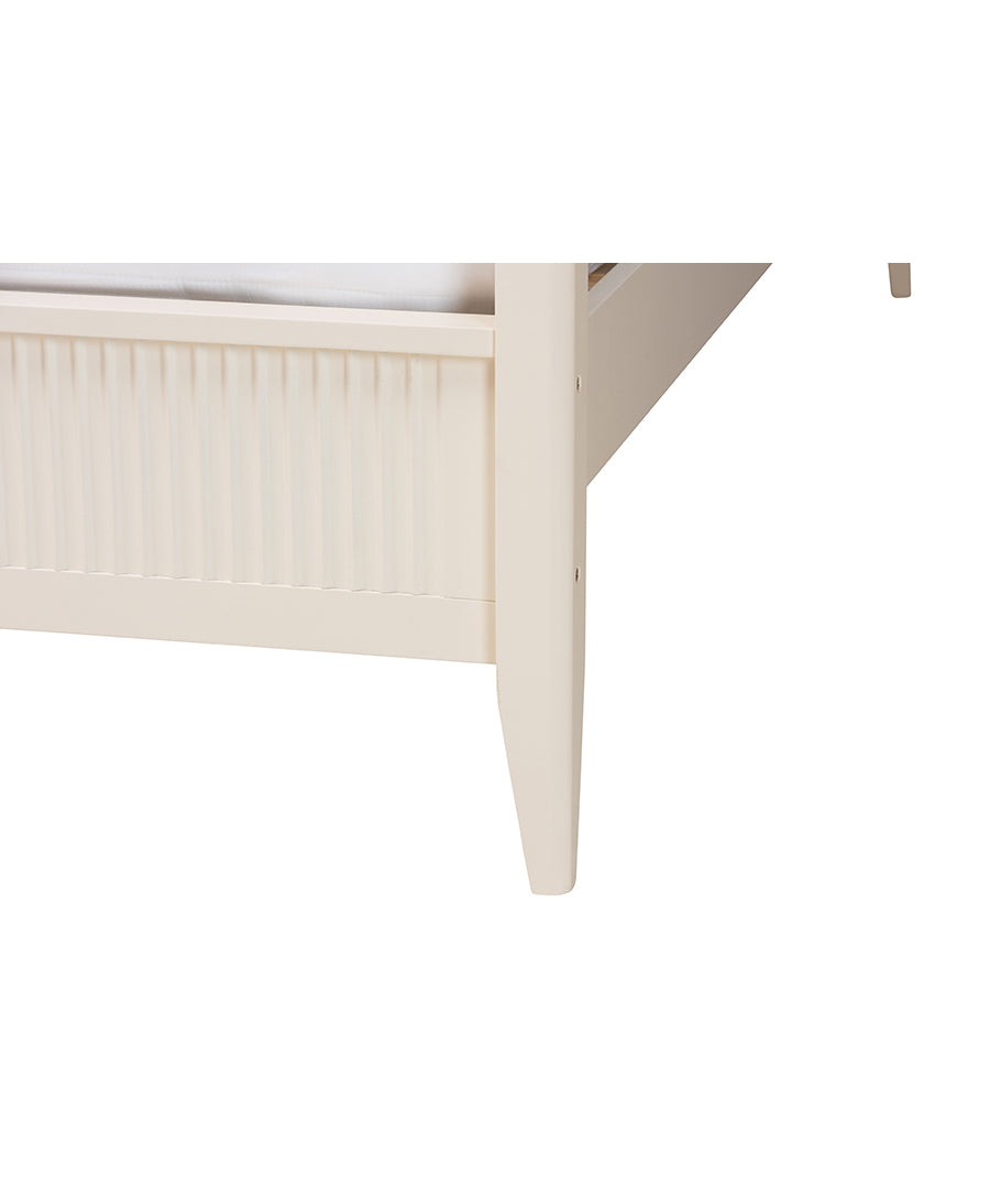 Primrose Mid-Century Ivory Fluted Wood King Size Canopy Bed