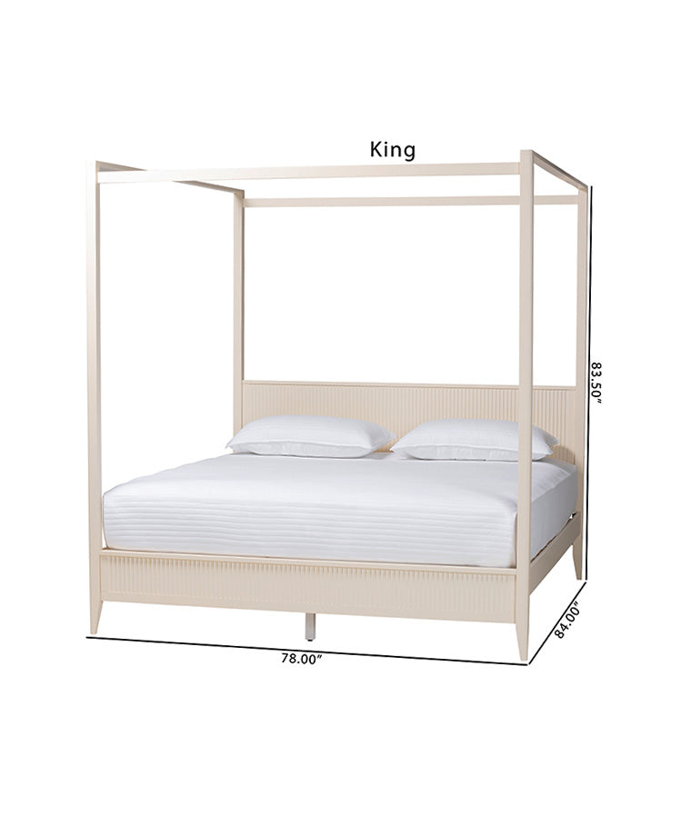 Primrose Mid-Century Ivory Fluted Wood King Size Canopy Bed