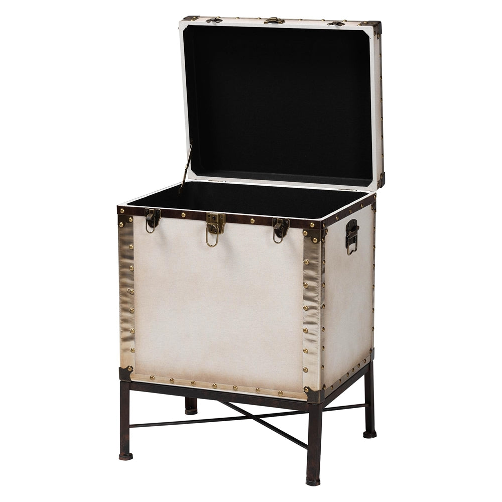 Laura, Vintage Lift Top Trunk End Table With Leather Accents