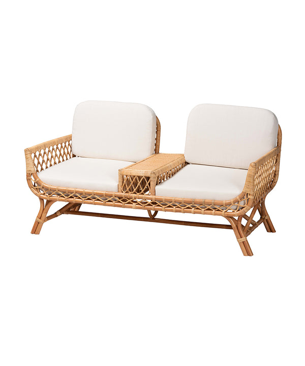 Bali & Pari Pakis Bohemian Light Honey Rattan Tete-a-Tete Sofa