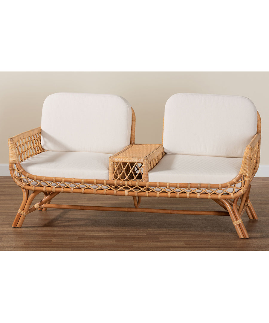 Bali & pari Pakis Bohemian Light Honey Rattan Tete-a-Tete Sofa