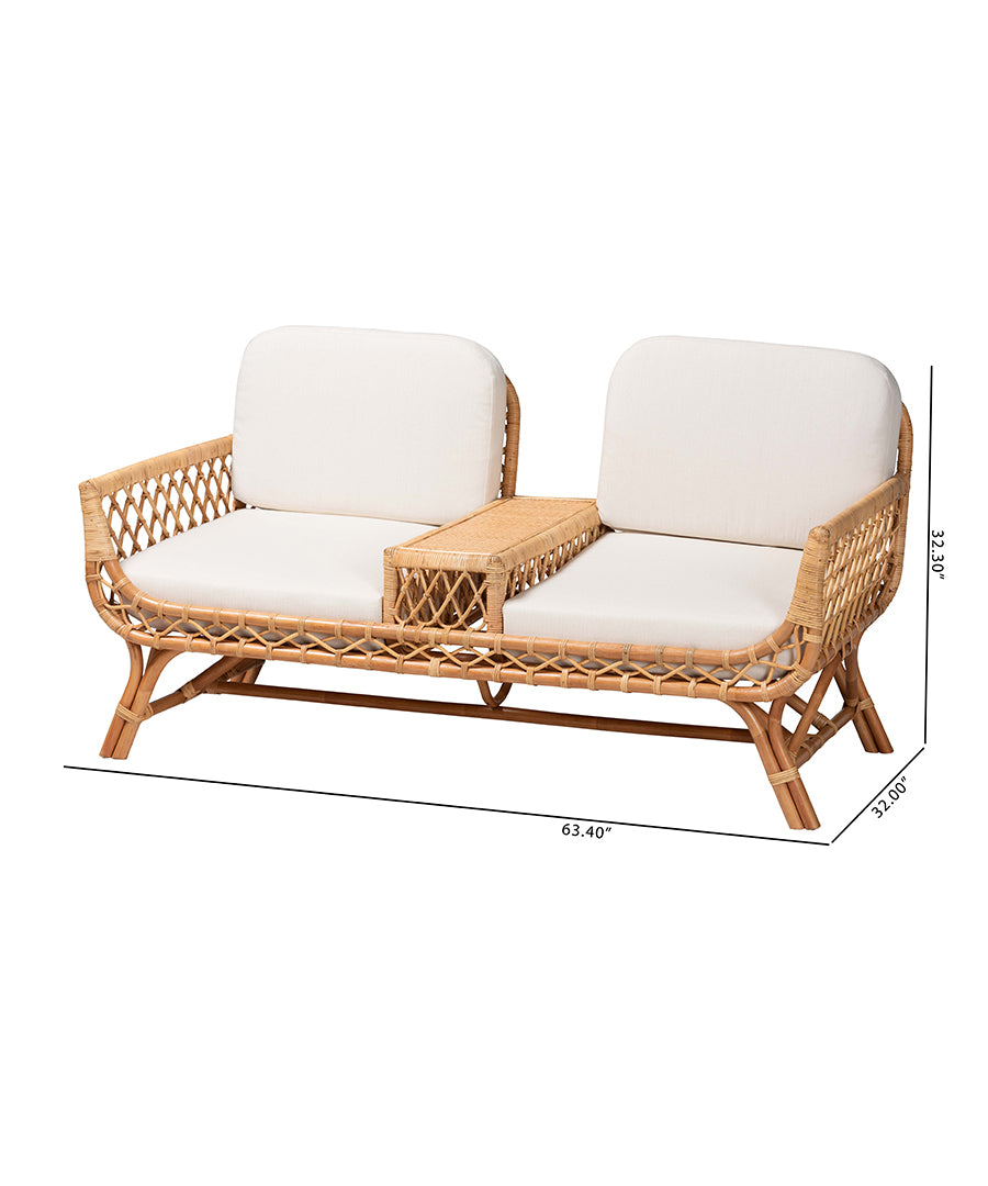 Bali & pari Pakis Bohemian Light Honey Rattan Tete-a-Tete Sofa