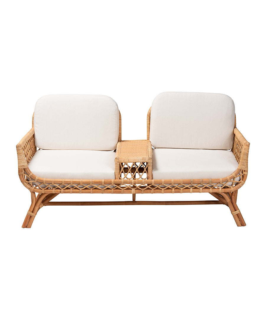 Bali & pari Pakis Bohemian Light Honey Rattan Tete-a-Tete Sofa