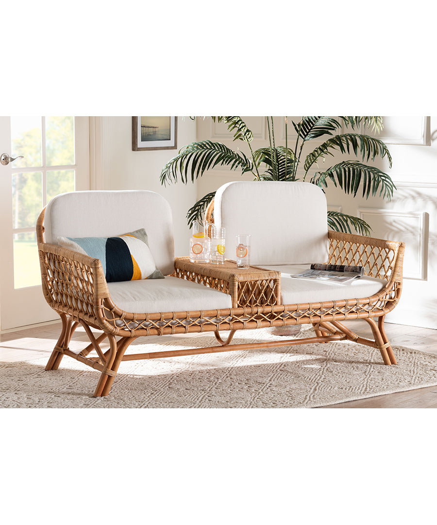 Bali & pari Pakis Bohemian Light Honey Rattan Tete-a-Tete Sofa