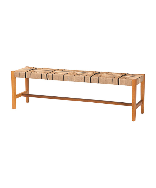 Bali & Pari Prita Bohemian Paper Loom and Natural Mahogany Wood Dining Bench