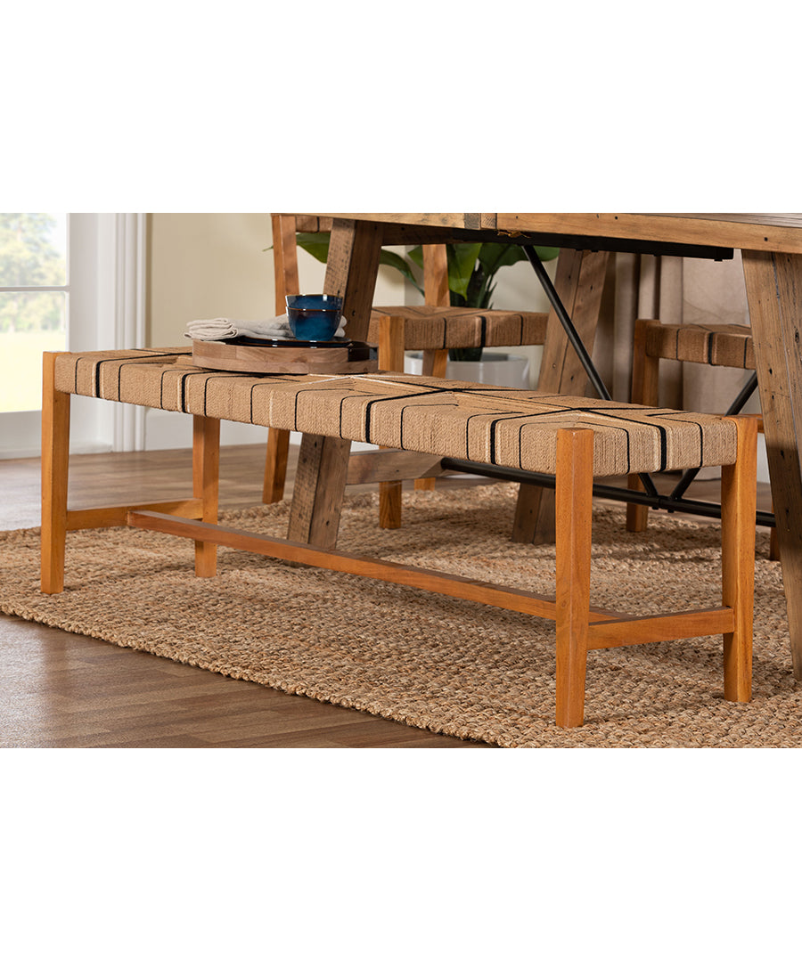 Bali & pari Prita Bohemian Paper Loom and Natural Mahogany Wood Dining Bench