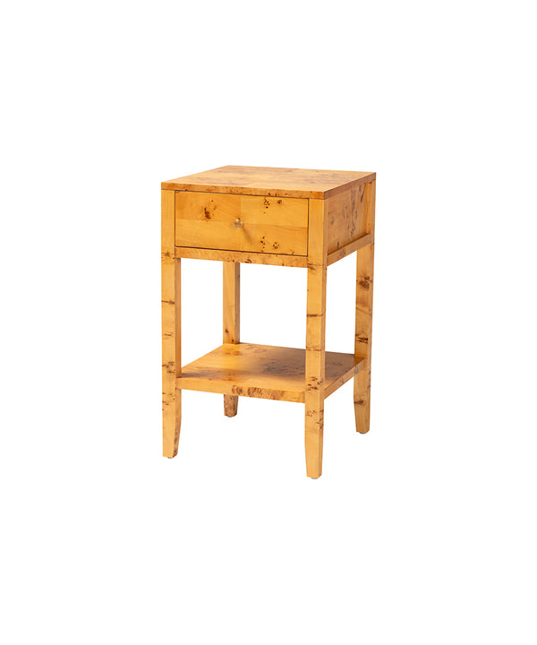 Bali & Pari Ghina Modern and Contemporary Natural Light Mappa Burl Wood 1-Drawer Nightstand