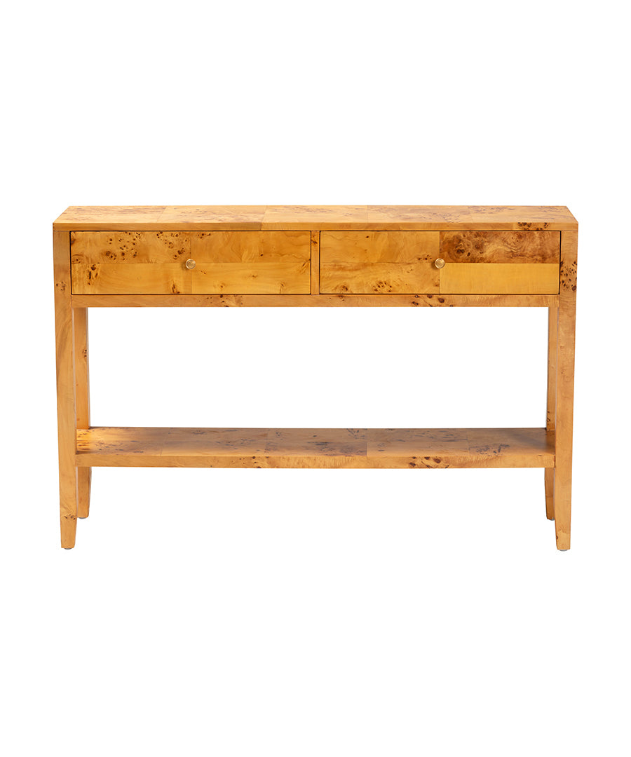 Bali & pari Ghina Modern and Contemporary Natural Light Mappa Burl Wood 2-Drawer Console Table