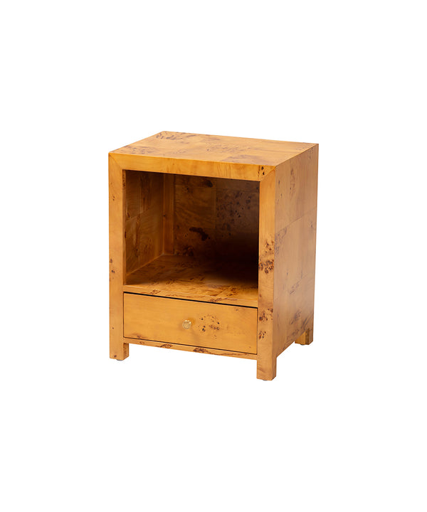 Bali & Pari Camira Modern and Contemporary Natural Light Mappa Burl Wood 1-Drawer Nightstand