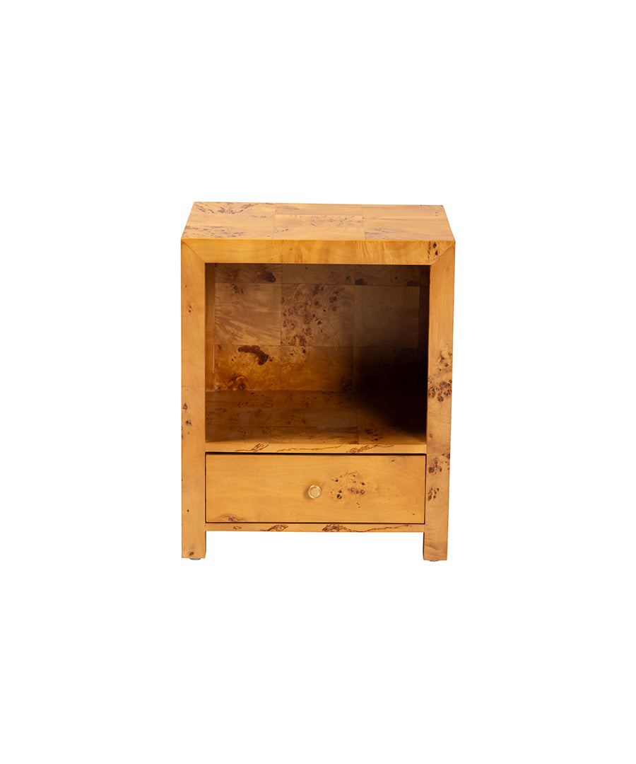 Bali & pari Camira Modern and Contemporary Natural Light Mappa Burl Wood 1-Drawer Nightstand