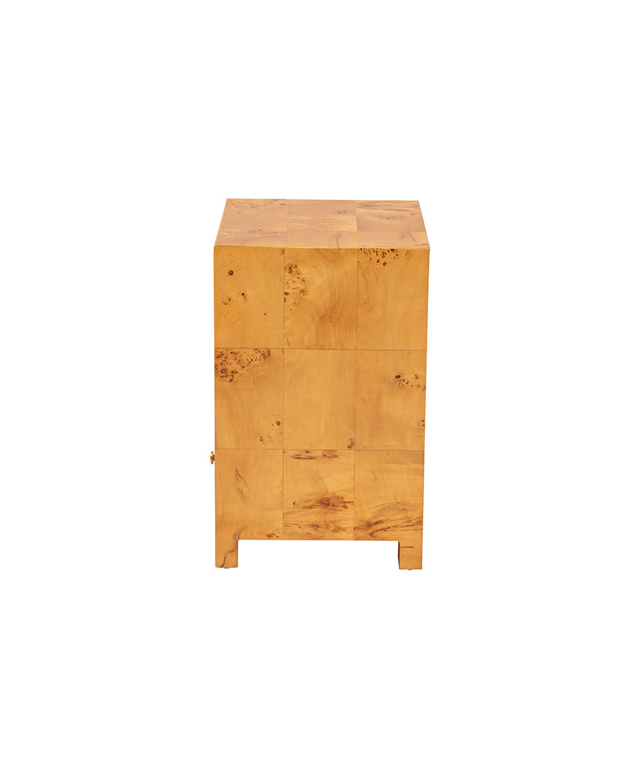 Bali & pari Camira Modern and Contemporary Natural Light Mappa Burl Wood 1-Drawer Nightstand