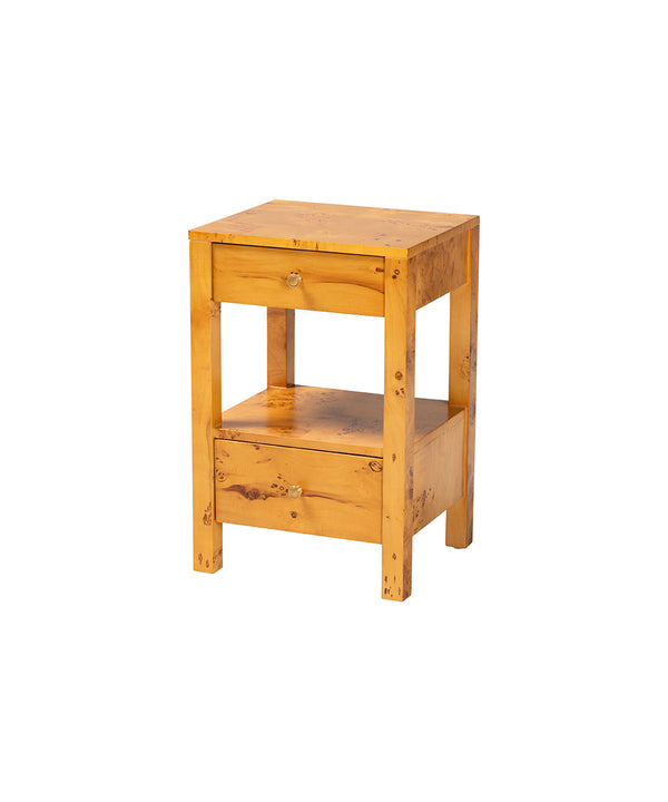 Azmi Modern and Contemporary Natural Light Mappa Burl Wood 2-Drawer Nightstand