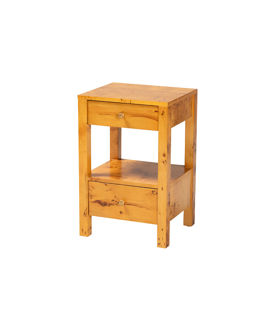 Bali & pari Azmi Modern and Contemporary Natural Light Mappa Burl Wood 2-Drawer Nightstand