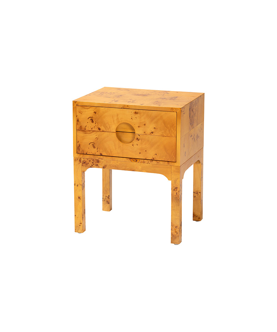 Bali & pari Kayla Modern and Contemporary Natural Light Mappa Burl Wood 2-Drawer Nightstand