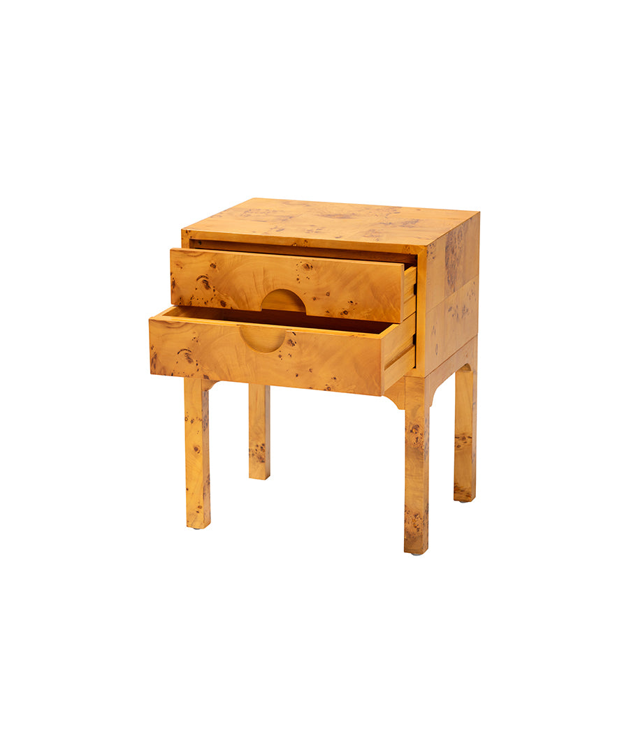 Bali & pari Kayla Modern and Contemporary Natural Light Mappa Burl Wood 2-Drawer Nightstand