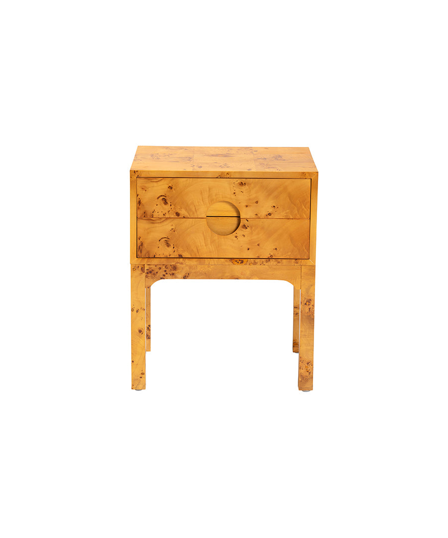 Bali & pari Kayla Modern and Contemporary Natural Light Mappa Burl Wood 2-Drawer Nightstand