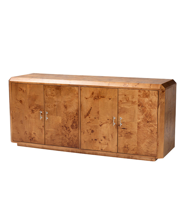 Bali & Pari Valora Modern and Contemporary Natural Mappa Burl Wood 4-Door Sideboard Buffet