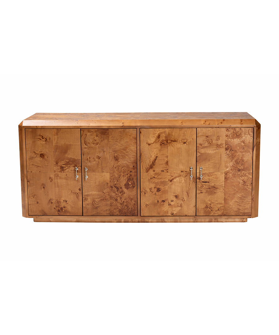 Bali & pari Valora Modern and Contemporary Natural Mappa Burl Wood 4-Door Sideboard Buffet