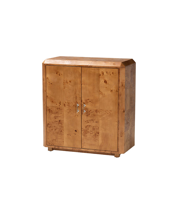 Valora Modern and Contemporary Natural Mappa Burl Wood 2-Door Console Cabinet