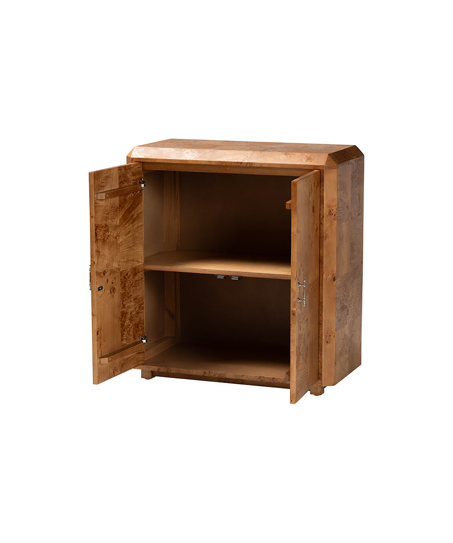 Bali & pari Valora Modern and Contemporary Natural Mappa Burl Wood 2-Door Console Cabinet