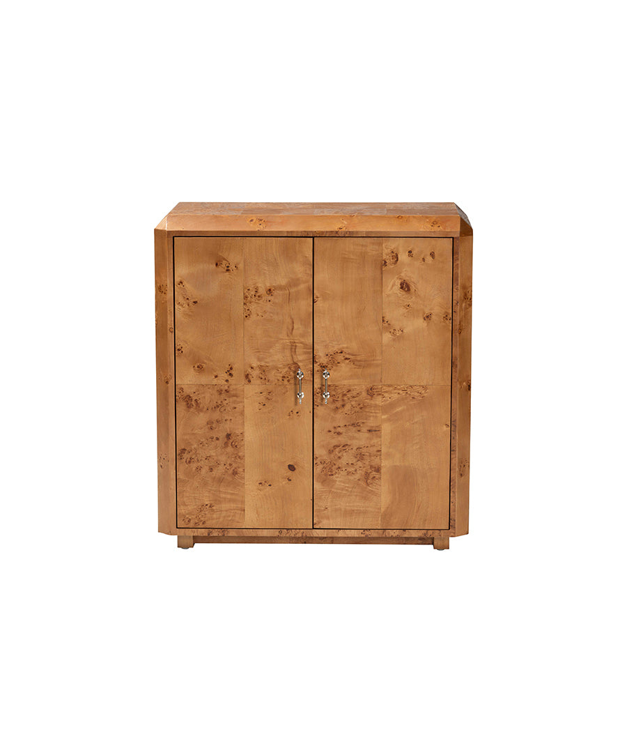 Bali & pari Valora Modern and Contemporary Natural Mappa Burl Wood 2-Door Console Cabinet