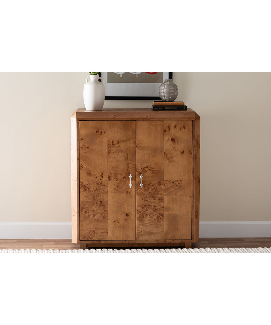 Bali & pari Valora Modern and Contemporary Natural Mappa Burl Wood 2-Door Console Cabinet