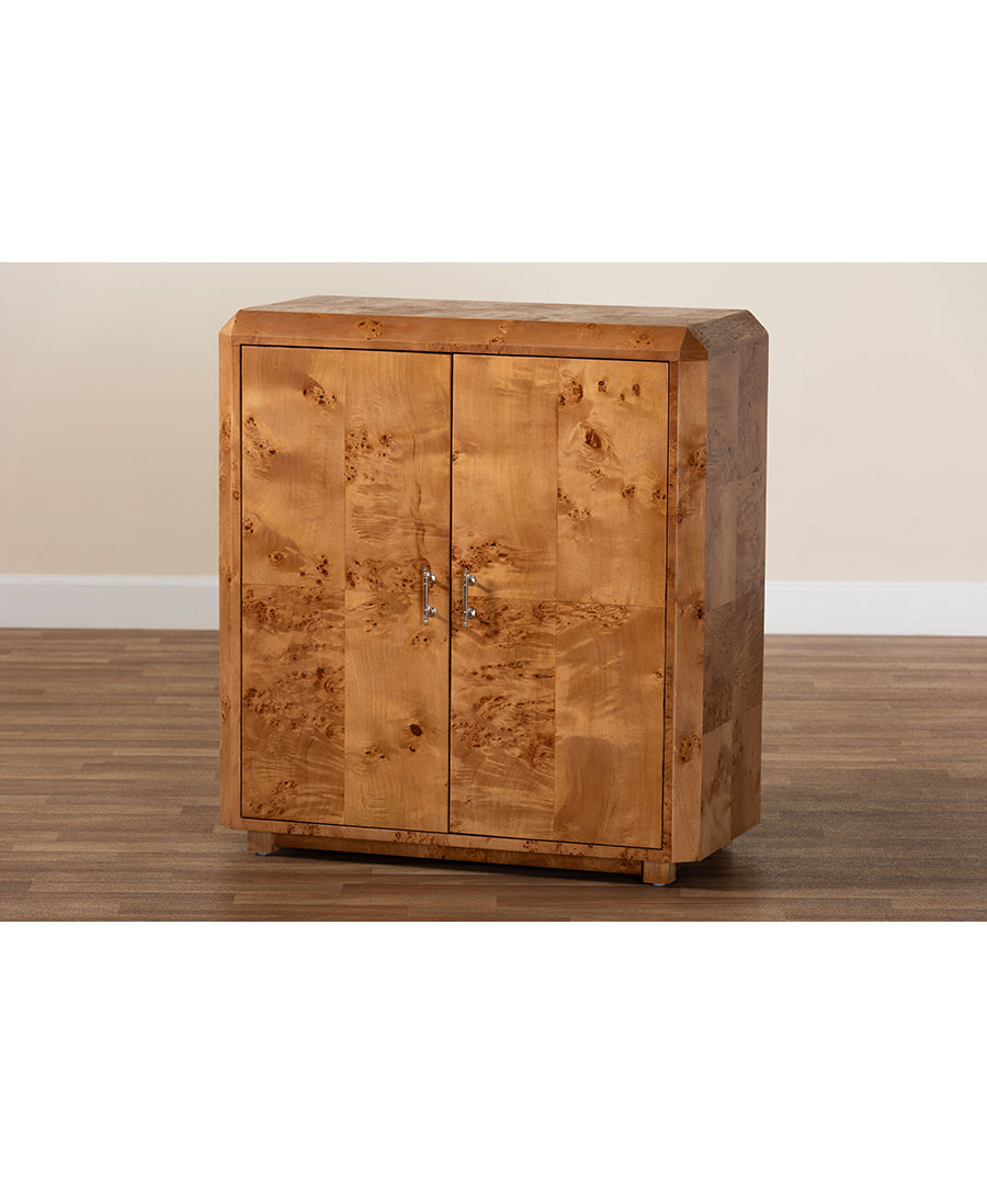 Bali & pari Valora Modern and Contemporary Natural Mappa Burl Wood 2-Door Console Cabinet